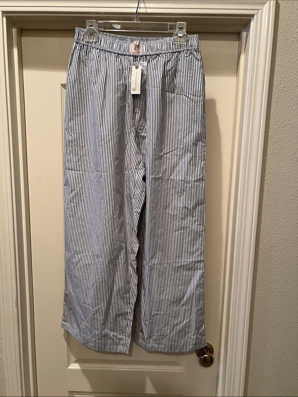 Anthropologie Lyre Bird Blue and White Vertical Stripe Wide Leg Pants